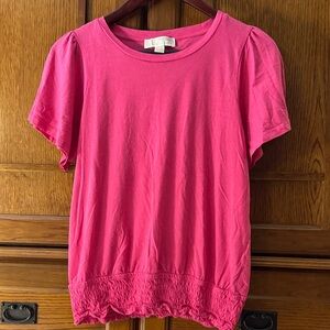 EUC MICHAEL Michael Kors Hot Pink Short Puff Sleeve Top with Smocked waistband